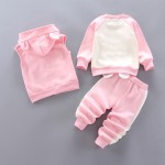 Σετ φούτερ 3 τεμαχίων, παντελόνι, αμάνικη ζακέτα και μπλούζα μακρυμάνικη με σχέδιο γατούλα, ροζ - λευκό